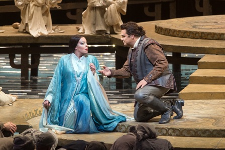 Turandot Nina Stemme in the title role and Marco Berti as Calaf in Turandot Photo by Marty Sohl Metropolitan Opera s